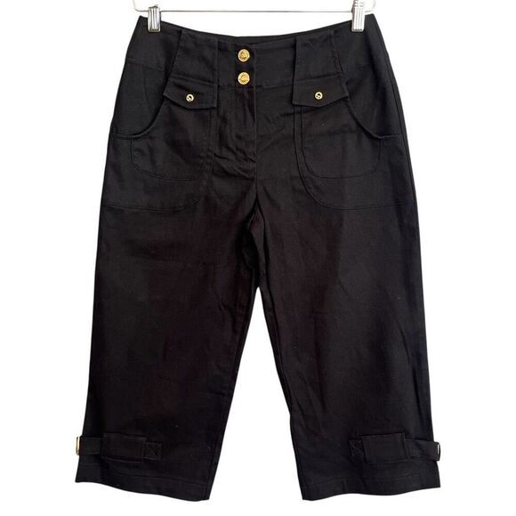 St John Sport Wide Leg Capri Pants Womens 2 Black Gold Old Money Equestrian Chic - Picture 1 of 14